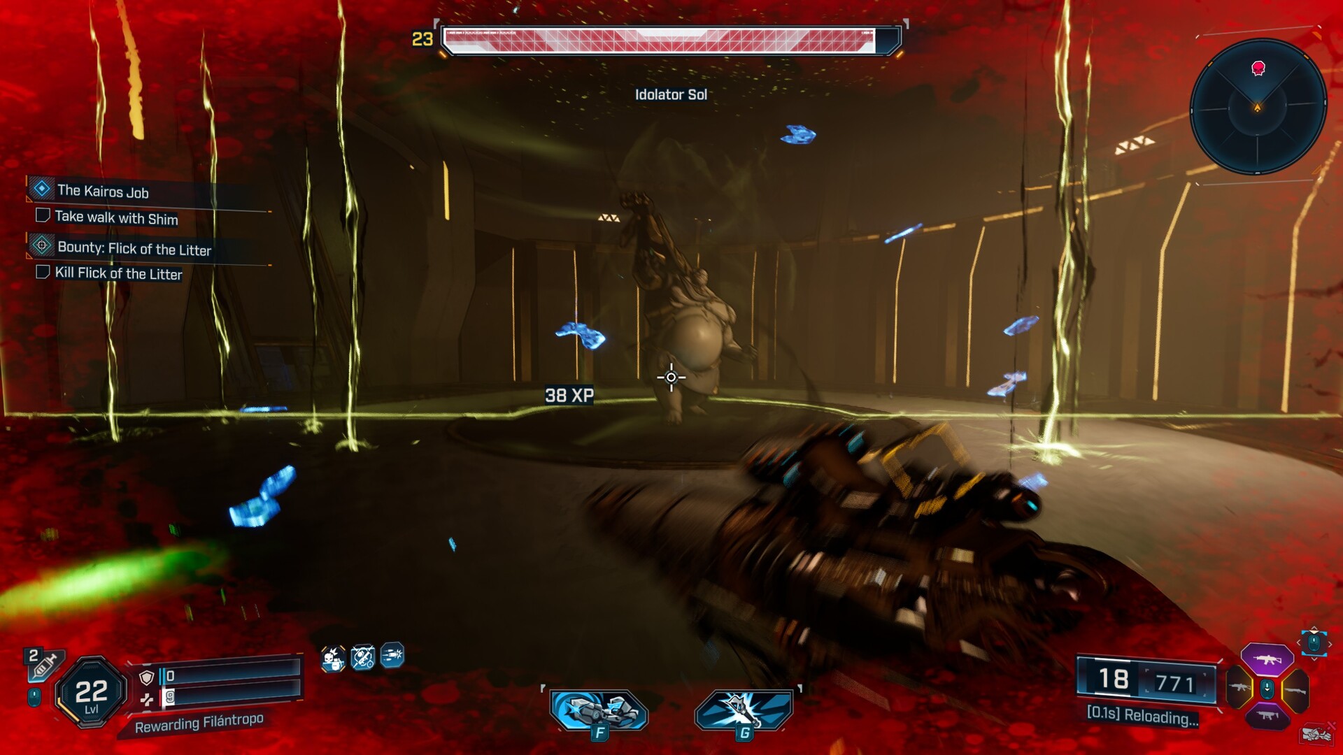 Borderlands 4 screenshot of the player fighting Sol while he casts a lightning attack.