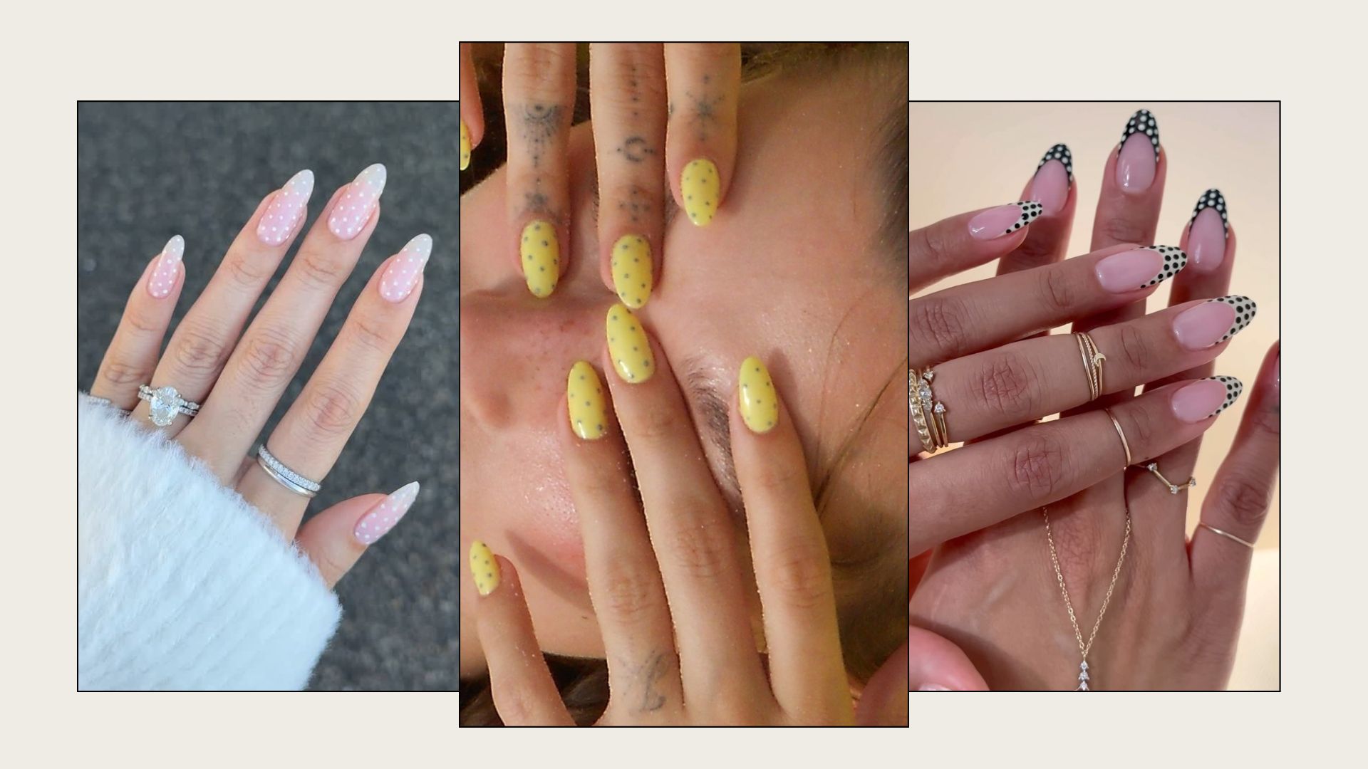 Collage of polka dot nail designs