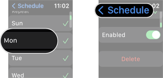 How To Create Custom Schedule For Focus In watchOS 8: Tap the days you don't want to be included in the schedule, and then tap the back button.