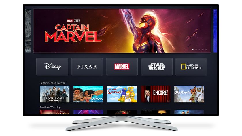 Disney Plus home screen featuring Captain Marvel in the top slot