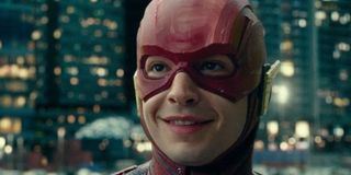 Ezra Miller smiling as The Flash