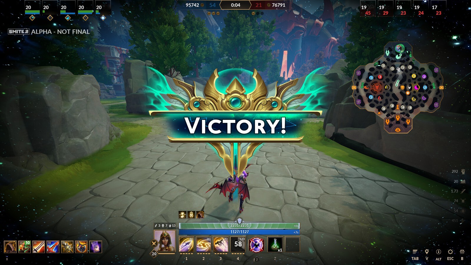 Smite 2 match victory showing large victory message over gameply