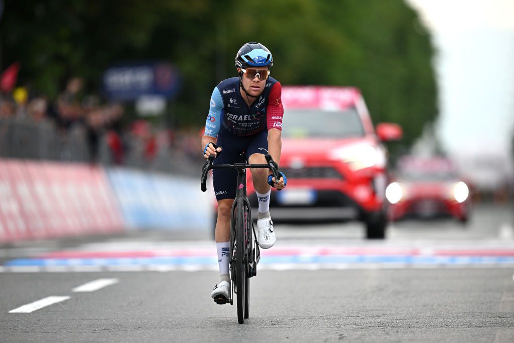RIVOLI ITALY MAY 18 Sebastian Berwick of Australia and Team Israel Premier Tech crosses the finish line during the 106th Giro dItalia 2023 Stage 12 a 185km stage from Bra to Rivoli UCIWT on May 18 2023 in Rivoli Italy Photo by Stuart FranklinGetty Images