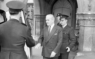 Charged with murder: Major Oliver Smedley arrives at court on July 8, 1966.
