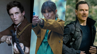 (L-R): Eddie Redmayne in "The Day of the Jackal" on Peacock; Kiera Knightley in "Black Doves" on Netflix; Michael Fassbender in "The Agency" on Paramount Plus with Showtime.