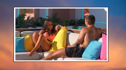 Gemma and Adam chat on the sofas on Love Island UK 2022