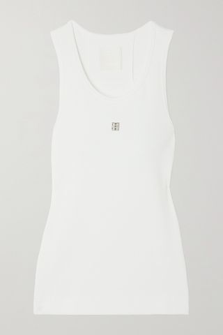 Embellished Ribbed Stretch-Cotton Tank