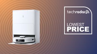 An Ecovacs robot on an orange and blue background