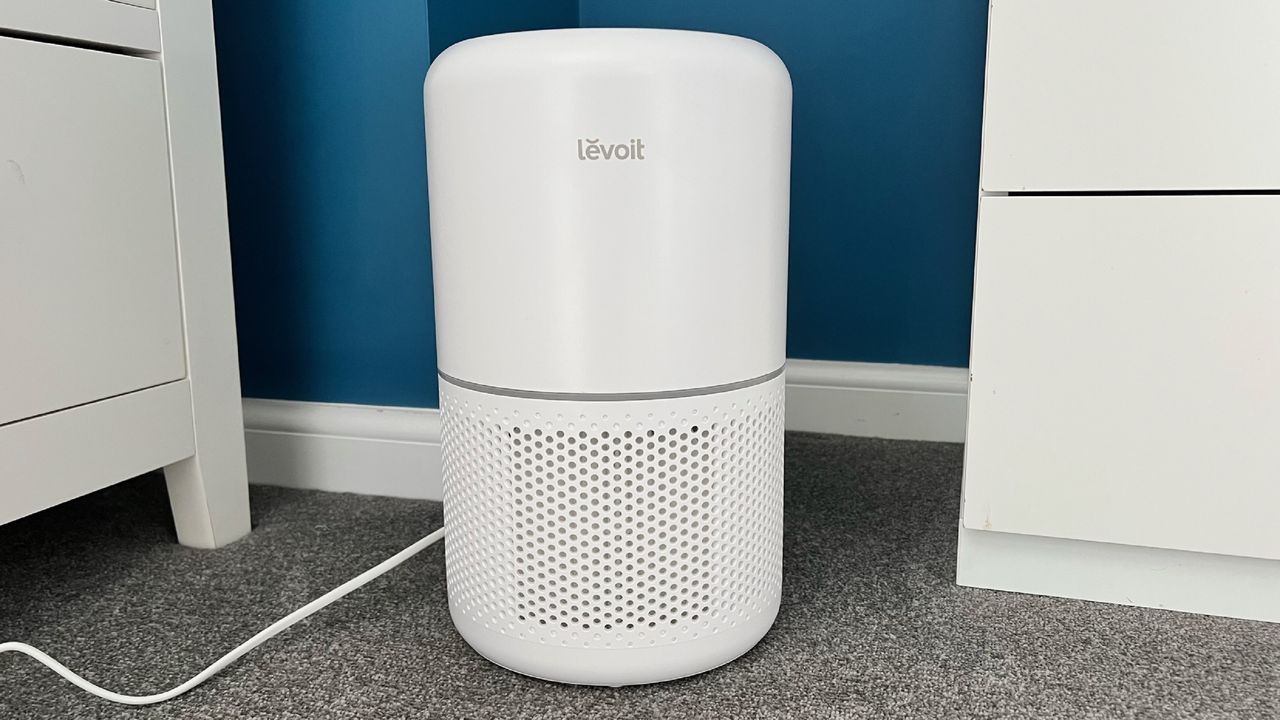 Levoit Core 300S air purifier set up in a bedroom