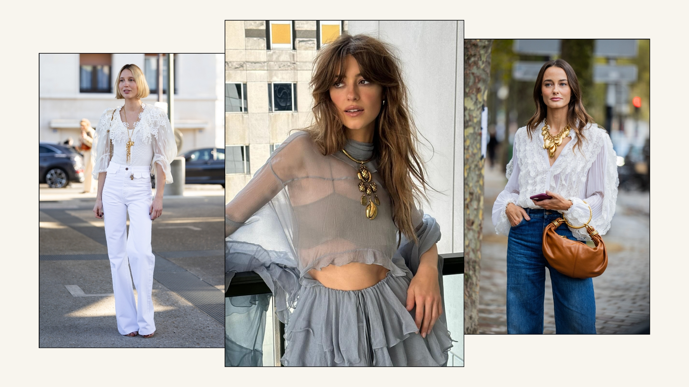 A trio of influencers wearing the boho blouse trend.