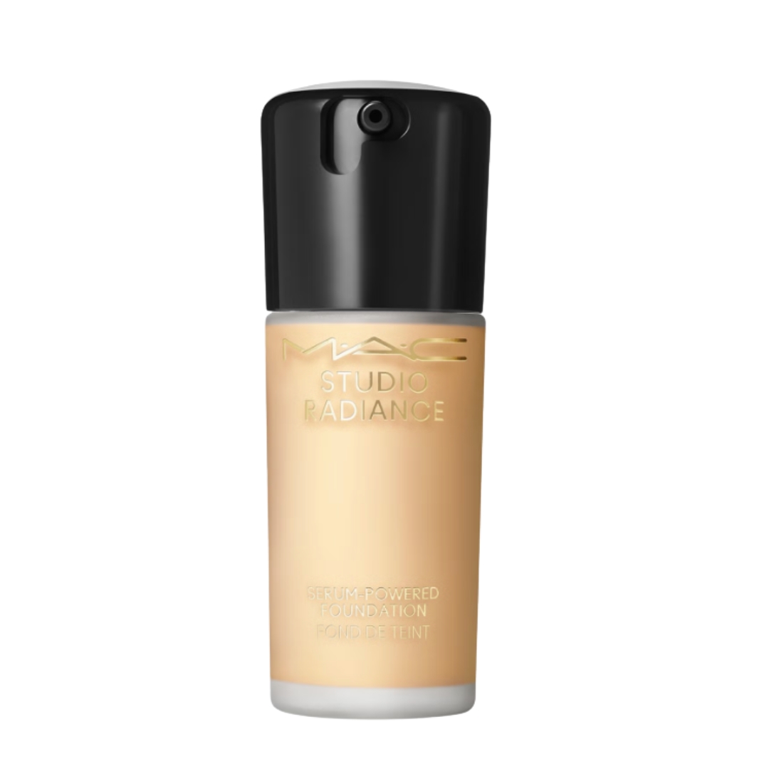 A product shot of the MAC Studio Radiance Serum Powered Foundation, on a white background
