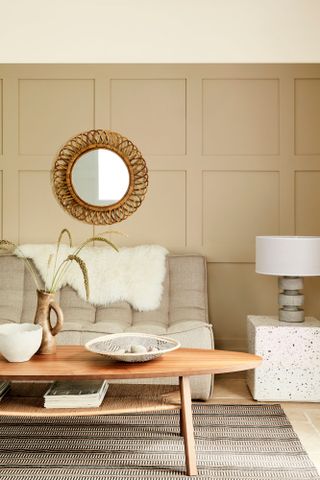 Panelled wall painted in warm neutral