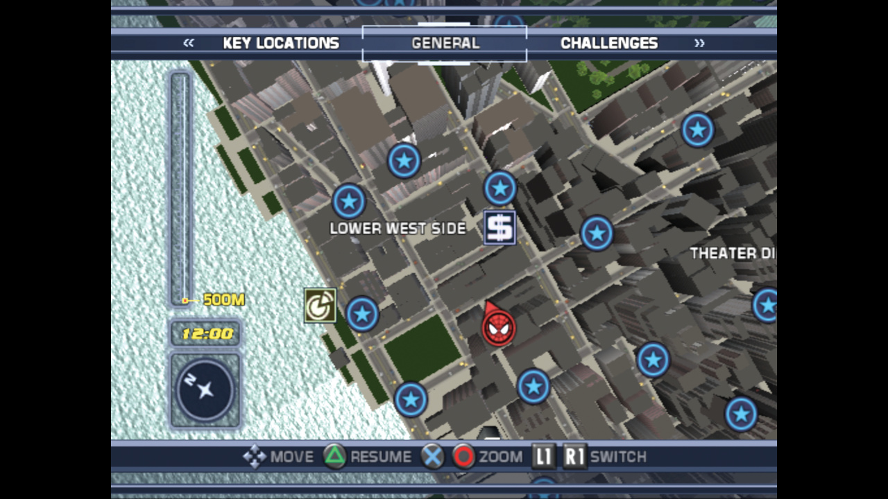 The map of New York City, littered with activity icons, from Retro Gamer's Making of Spider-Man 2: The Game