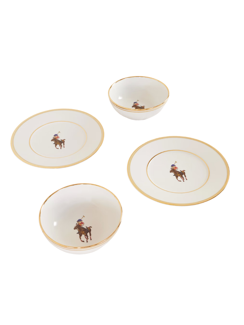 Lunar Set of Four Gold-Plated Porcelain Bowls and Dessert Plates