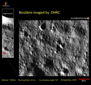 India's Chandrayaan-2 spacecraft in orbit around the moon captured this high-resolution photo of the lunar south pole on Sept. 5, 2019.