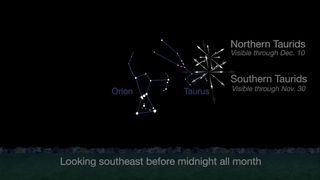 The 2017 Taurid meteor shower will peak over Nov. 11 and 12 and be visible in the southeastern sky radiating out from the constellation Taurus.