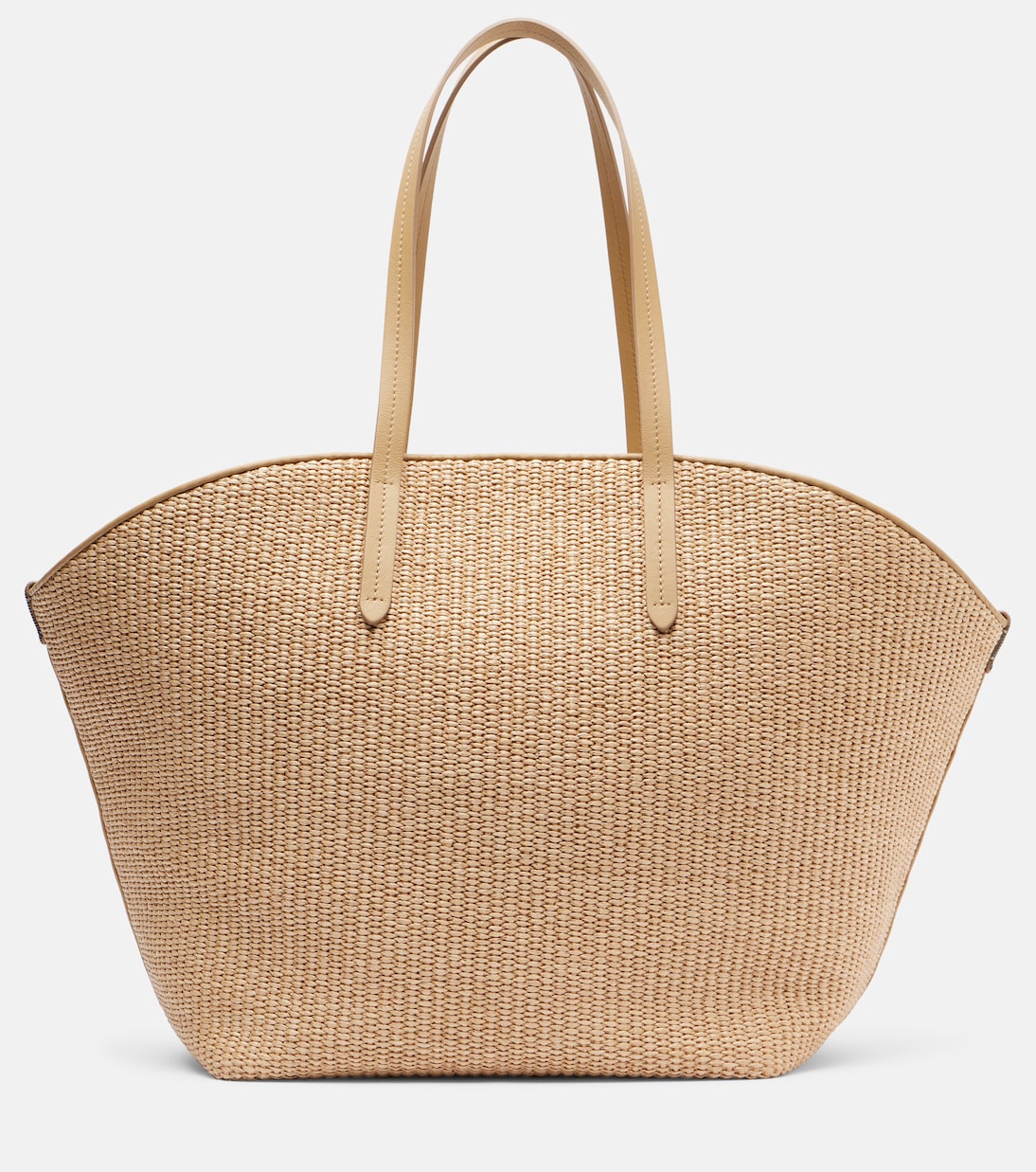 Monili Leather-Trimmed Raffia-Effect Basket Bag