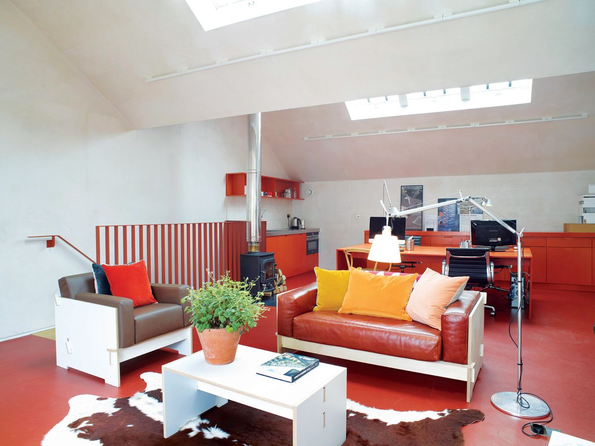 a living room in a narrow self build home
