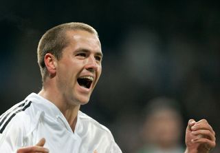 Michael Owen celebrates after scoring for Real Madrid against Real Betis, 2005