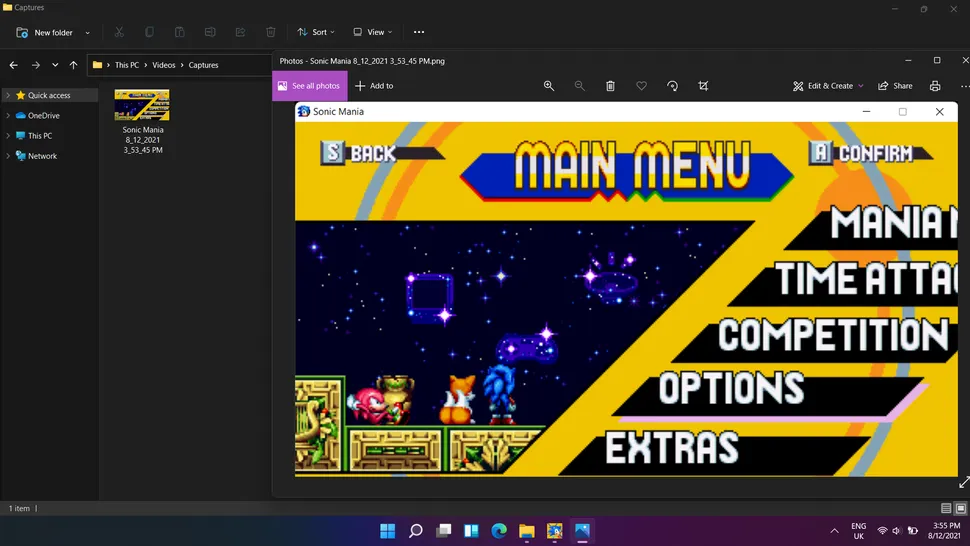 Screenshot of Sonic Mania on Windows 11
