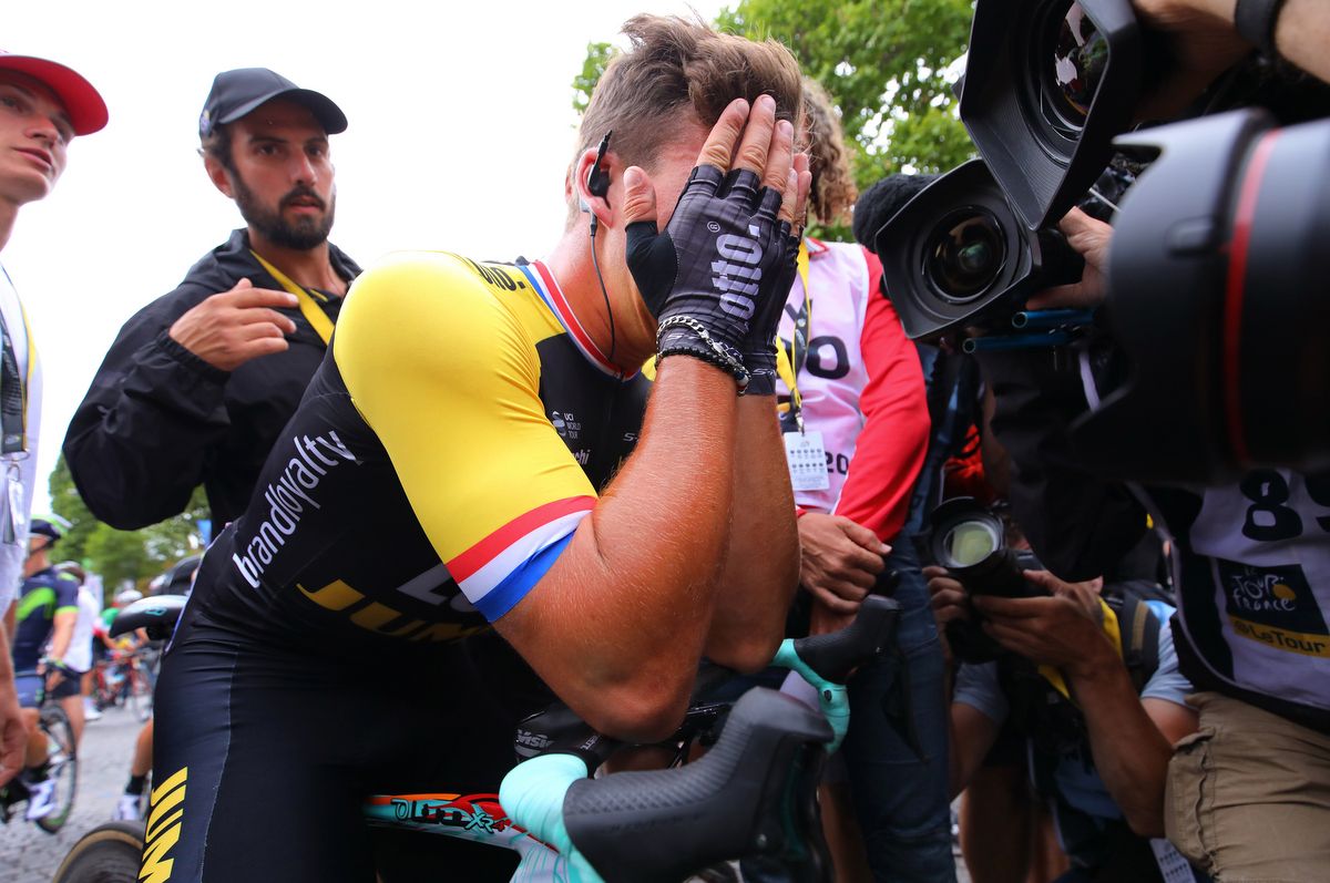 Dylan Groenewegen (LottoNL-Jumbo) is overcome by emotion after his stage 21 victory
