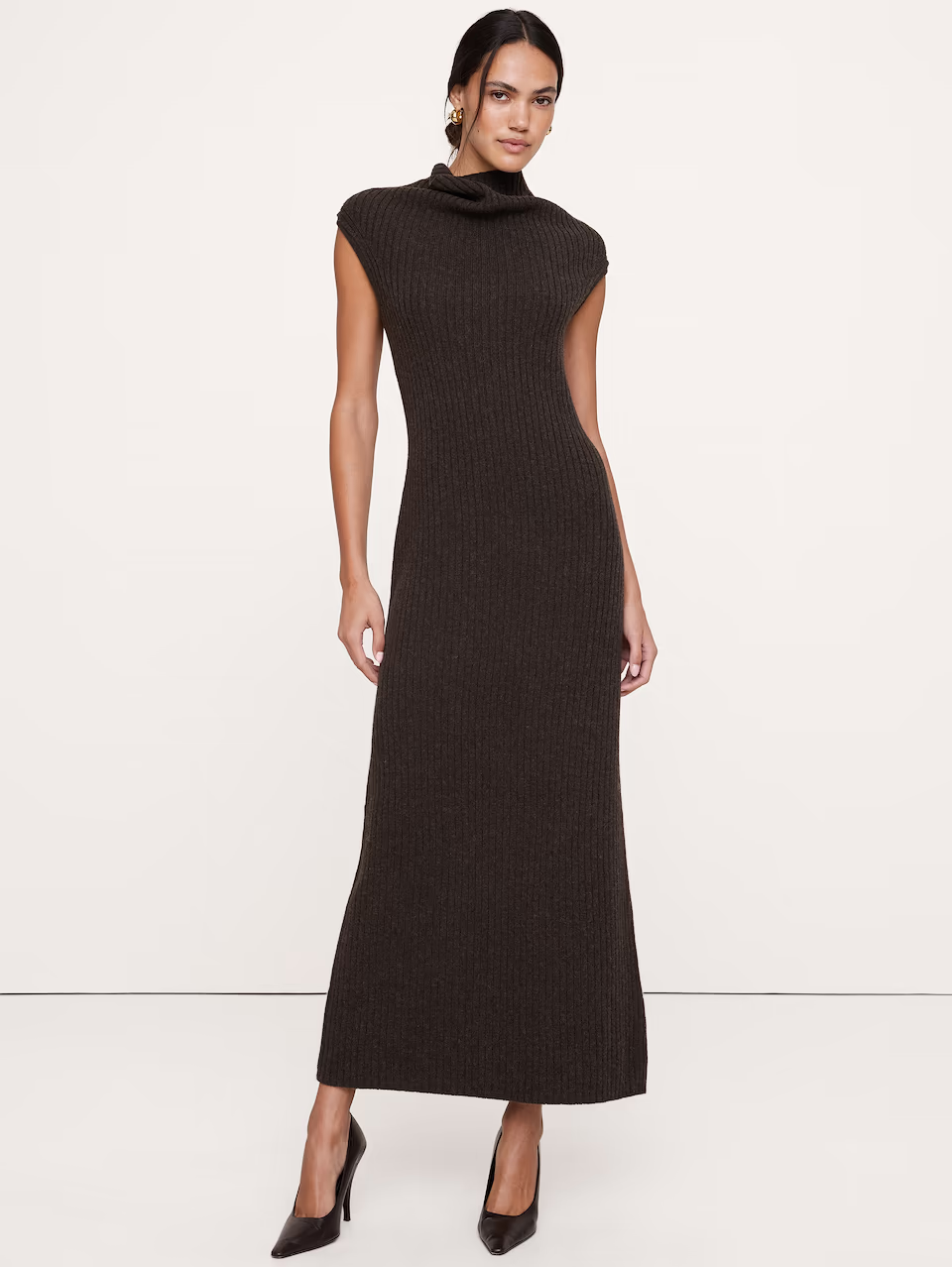 Banana Republic, Merino-Cotton Drape-Neck Midi Sweater Dress