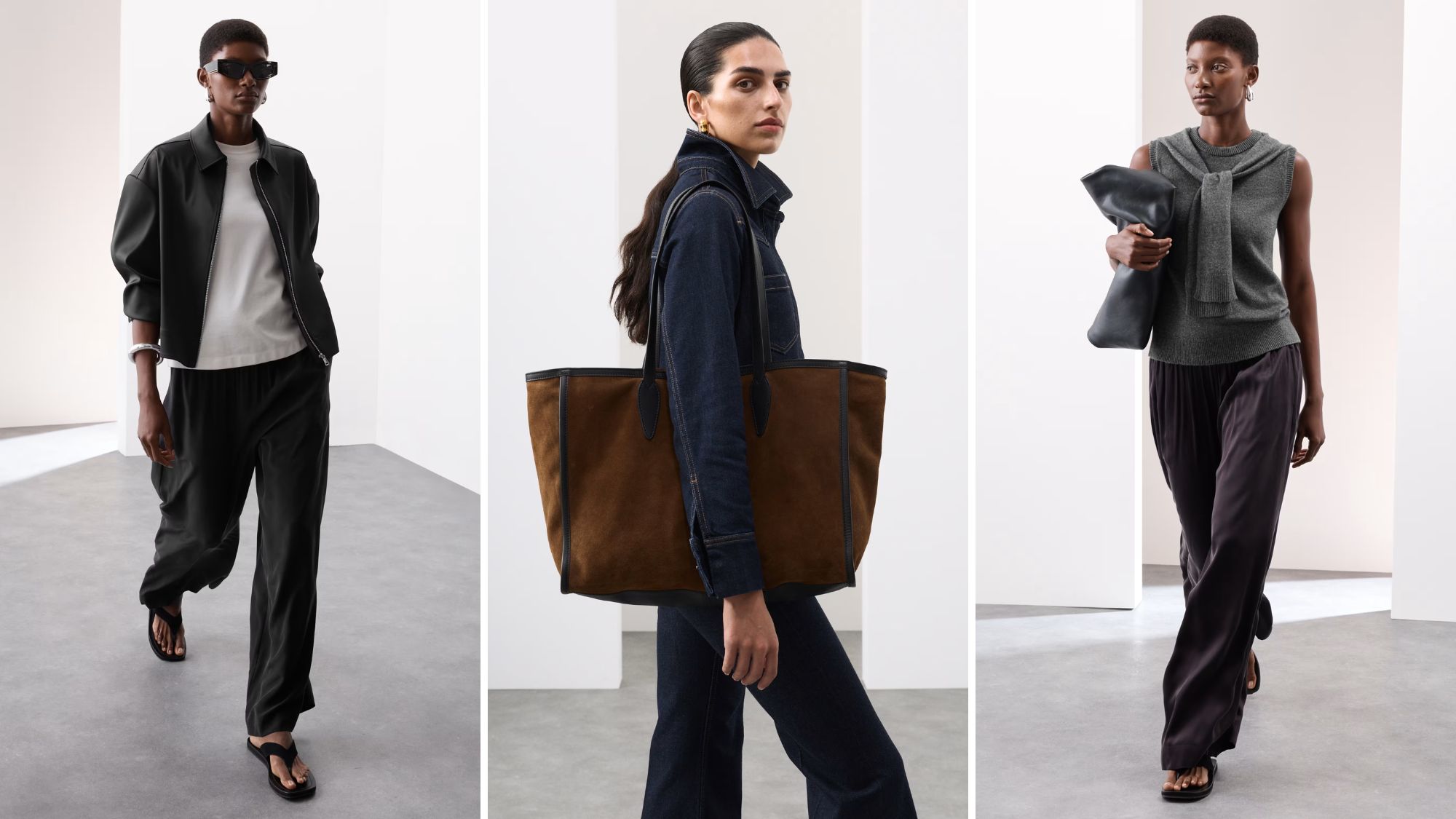 composite of three models wearing marks and spencer new arrivals