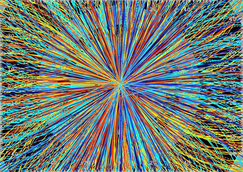 A data visualization of particle collisions at the Large Hadron Collider at CERN.