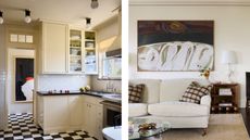 two side by side images of a stylish apartment in San Francisco