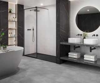 concrete effect flooring in bathroom