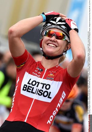 Jolien D'Hoore (Lotto-Belisol) can hardly believe her win