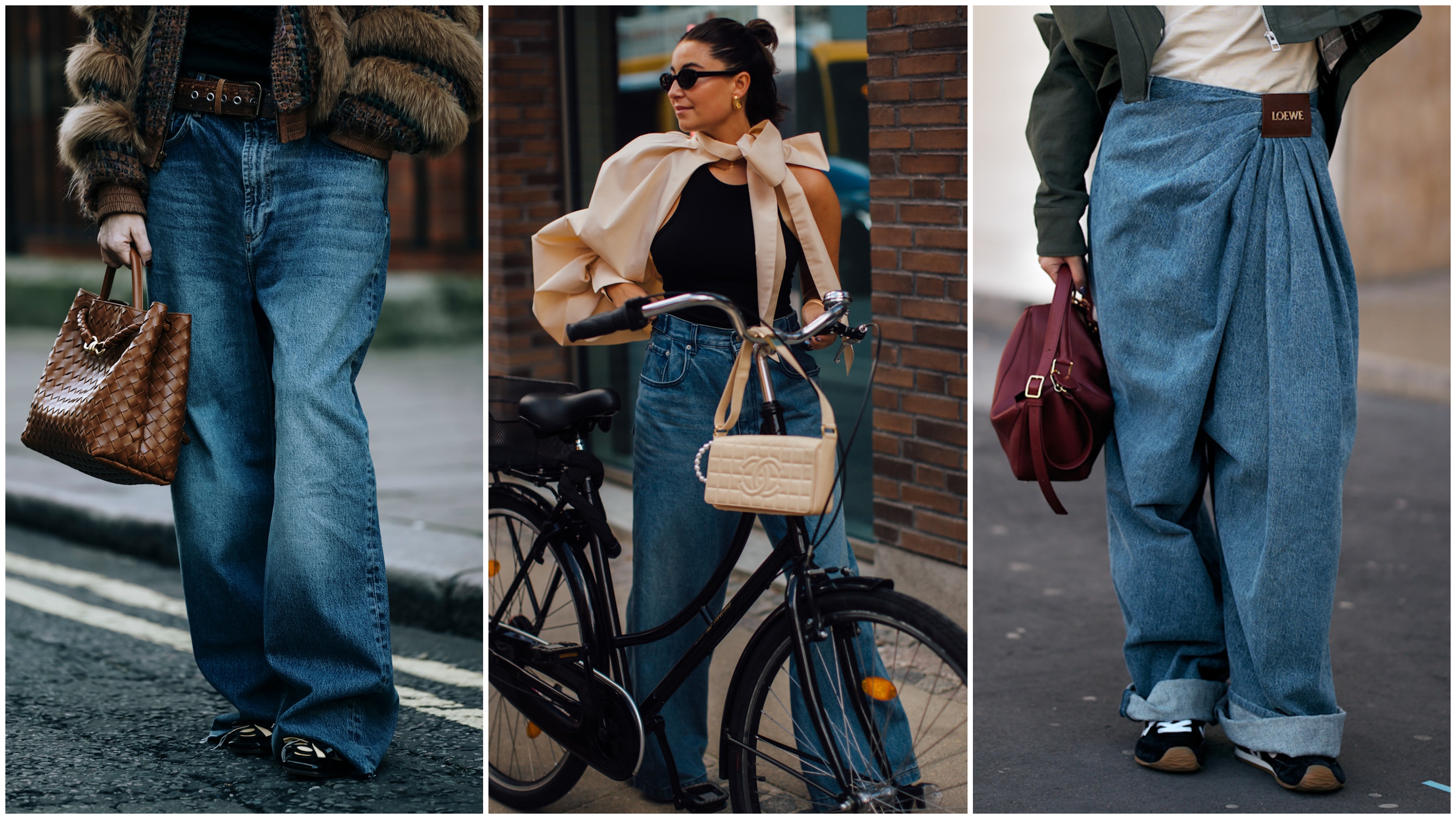 collage of women wearing baggy jeans