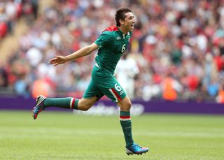 Hector Herrera celebrates a goal for Mexico against Senegal in extra time at the 2012 London Olympics.