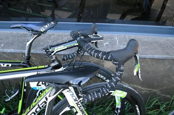 Alan Marangoni&rsquo;s (Cannondale)back must be as sore to need all these spacers under his stem&hellip;