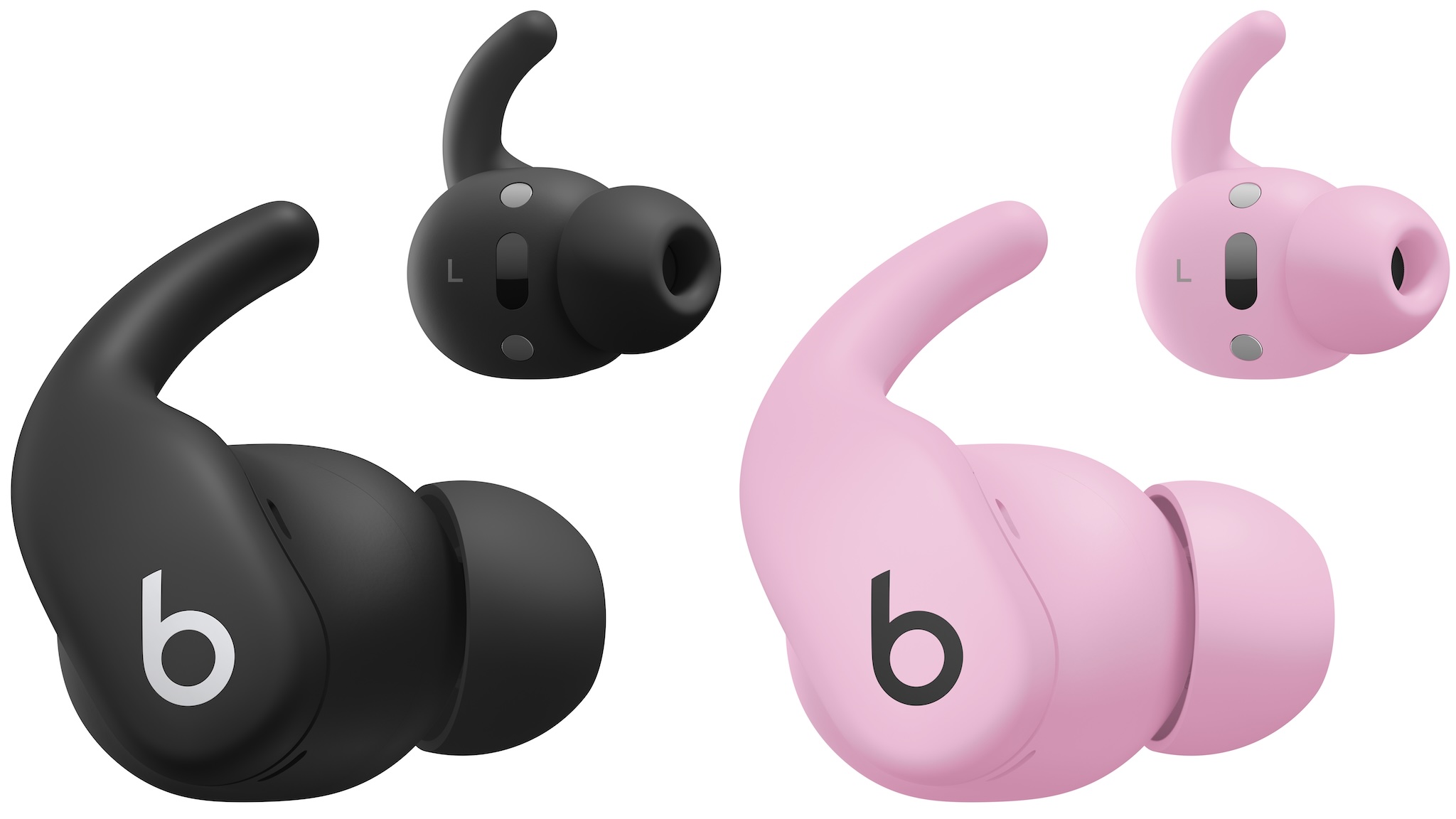 Powerbeats Fit earbuds on a white background
