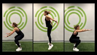 Certified personal trainer Denise Chakoian demonstrating a squat jump