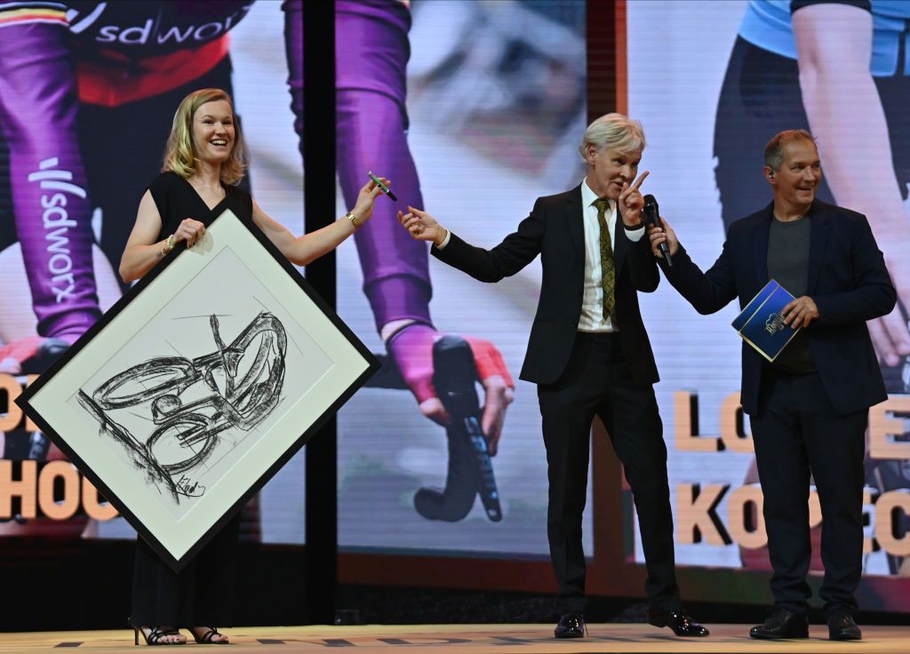 Jolien DHoore winner of the Lifetime Achievement Award pictured during the Flandrien award ceremony for the best Belgian cyclist of the 2021 cycling season organized by newspaper Het Nieuwsblad in Puurs on Tuesday 26 October 2021BELGA PHOTO DAVID STOCKMAN Photo by DAVID STOCKMANBELGA MAGAFP via Getty Images