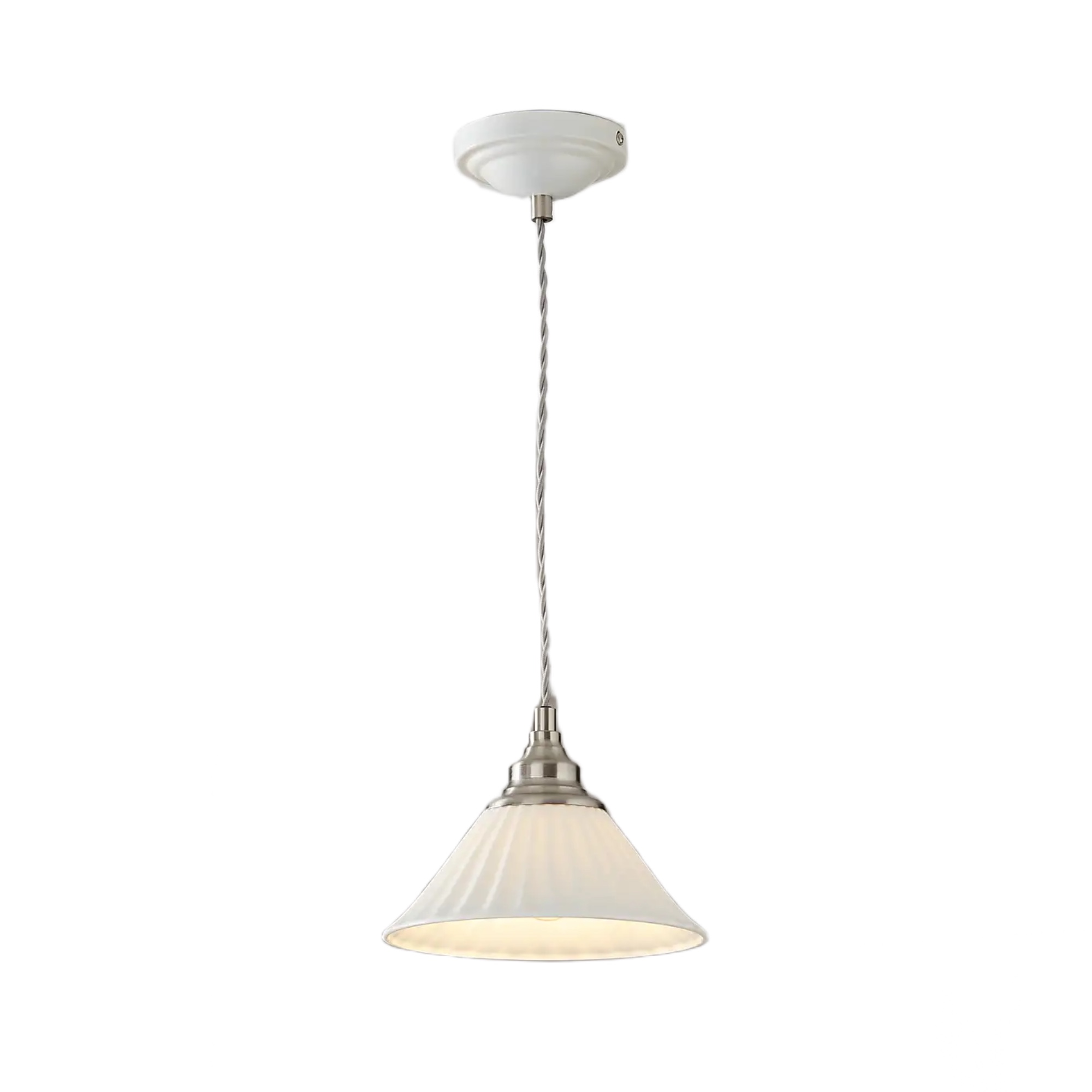 white pendant light with ribbed shade