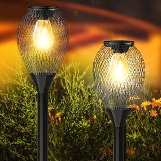 Ortiny Solar Lights Outdoor Garden, 2 Pack Outdoor Lights Upgraded Warm White Garden Solar Lights Outdoor Waterproof Ip65 Auto On/off Pathway Lighting for Patio, Yard, Pathway, Lawn