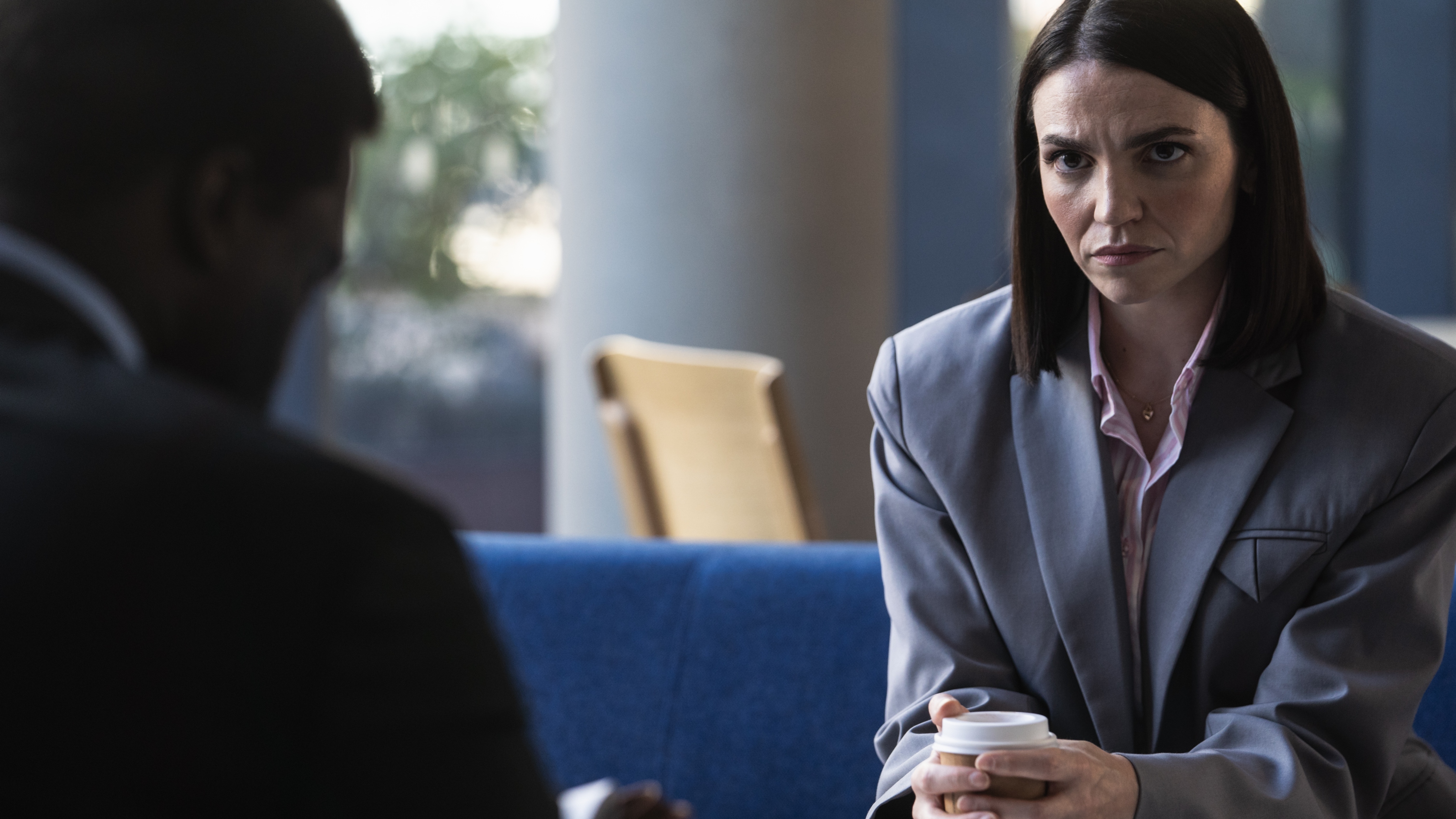 Pictured: SELIN HIZLI as DR Sophia Hernandez looking cross as she speaks to George.