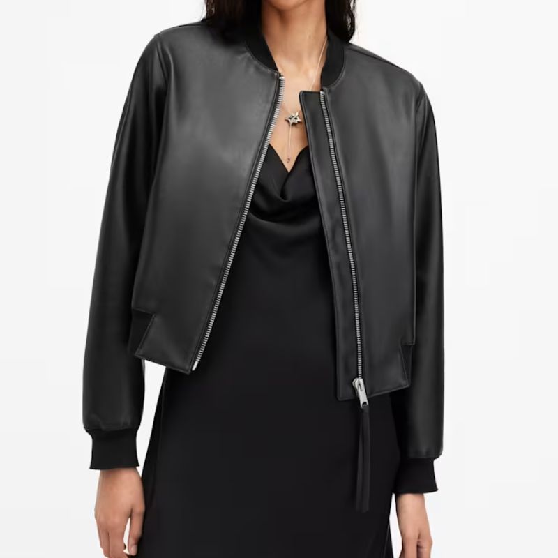 black leather bomber jacket
