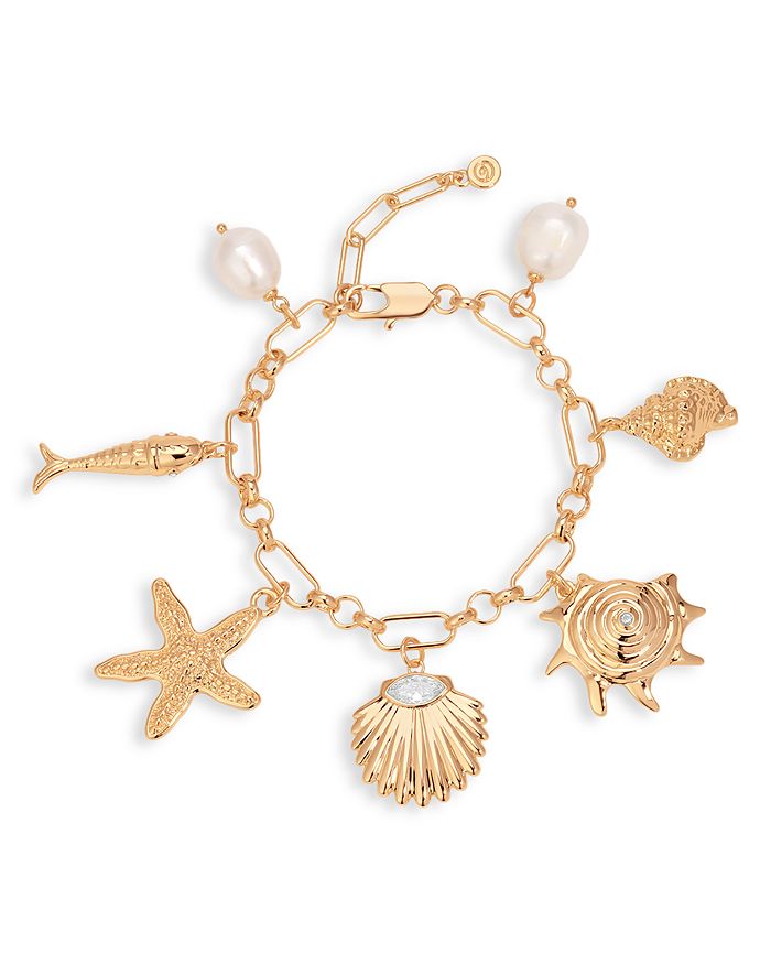 Radiant Cubic Zirconia & Cultured Freshwater Pearl Shell Charm Bracelet