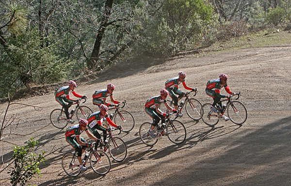 The climb gets steeper and only a few remain on the ride.