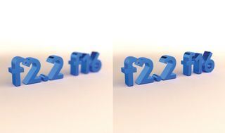 f2.2 and f16 written as text