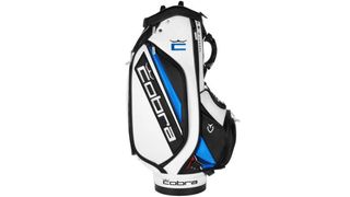 Cobra Aerojet Tour Staff Golf Bag in a blue, black and white colorway on a white background