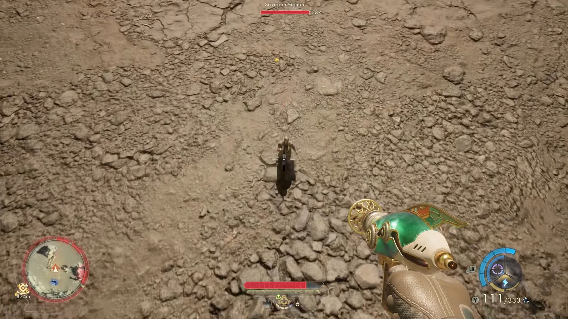The Outer Worlds 2 screenshot of the Shrink Ray making an enemy very small