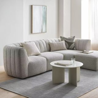 John Lewis Flow LHF Chaise End Sofa in natural boucle in a bright, airy living room