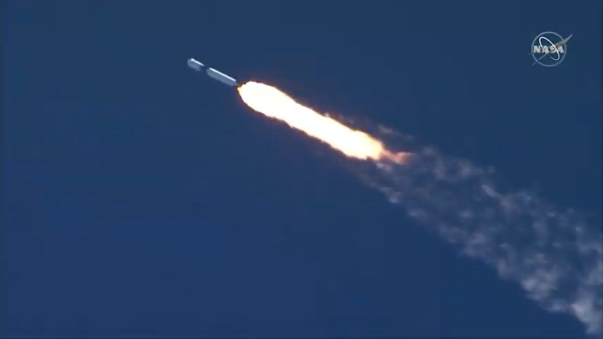 A SpaceX Falcon 9 rocket launches a used Dragon cargo ship on its third NASA cargo delivery mission to the International Space Station from Space Launch Complex 40 of Cape Canaveral Air Force Station in Florida on Dec. 5, 2019.