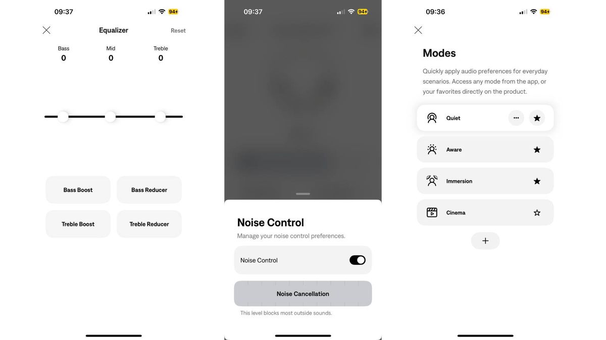 Screenshots from the Bose QuietComfort Ultra Headphones (2nd Gen)'s app.