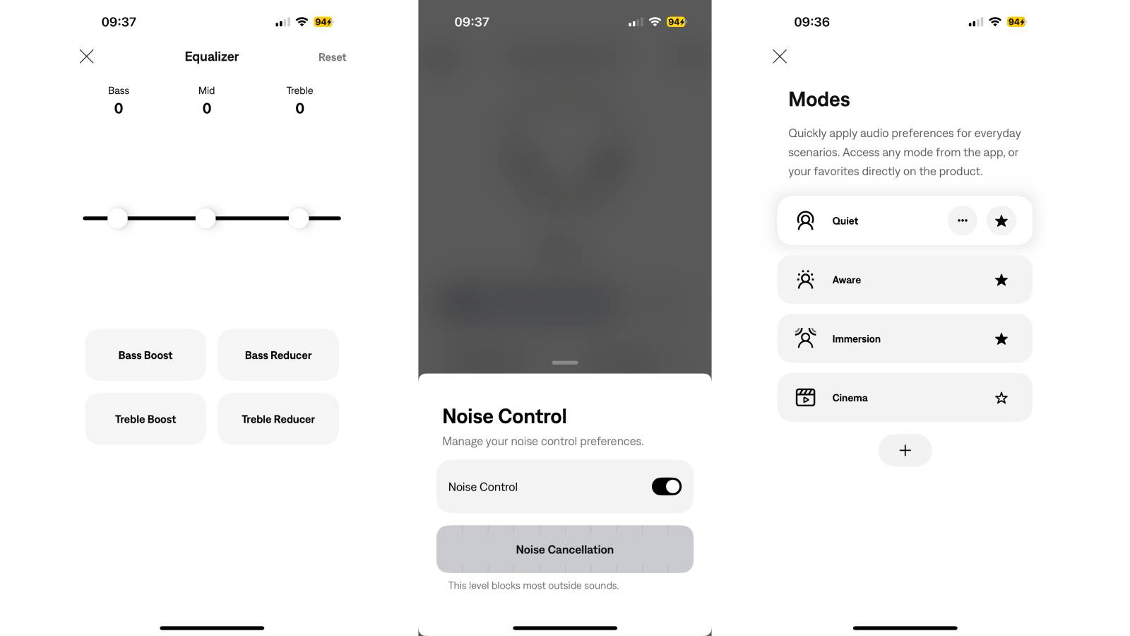 Screenshots from the Bose QuietComfort Ultra Headphones (2nd Gen)'s app.